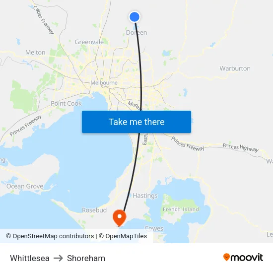Whittlesea to Shoreham map