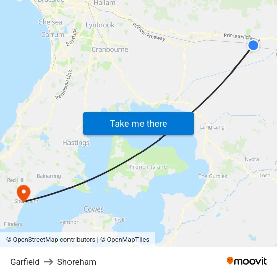 Garfield to Shoreham map