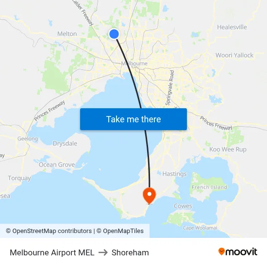 Melbourne Airport MEL to Shoreham map