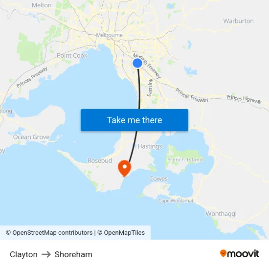 Clayton to Shoreham map