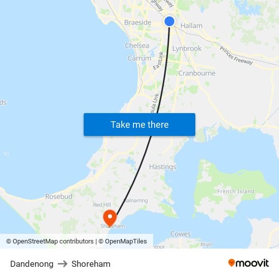 Dandenong to Shoreham map