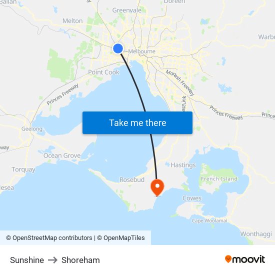 Sunshine to Shoreham map