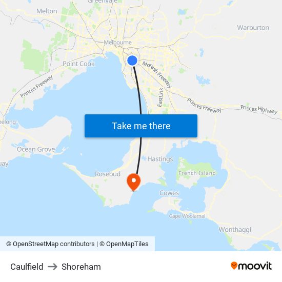 Caulfield to Shoreham map