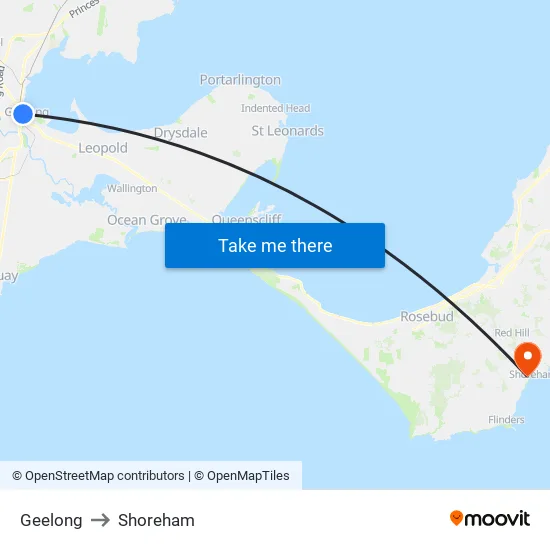 Geelong to Shoreham map
