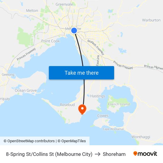 8-Spring St/Collins St (Melbourne City) to Shoreham map