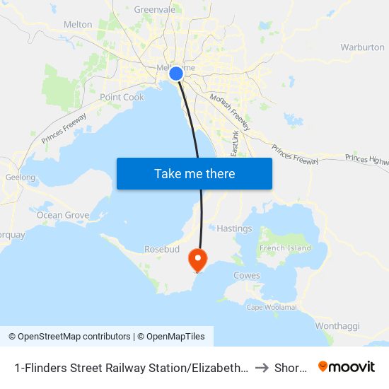 1-Flinders Street Railway Station/Elizabeth St (Melbourne City) to Shoreham map