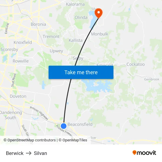Berwick to Silvan map