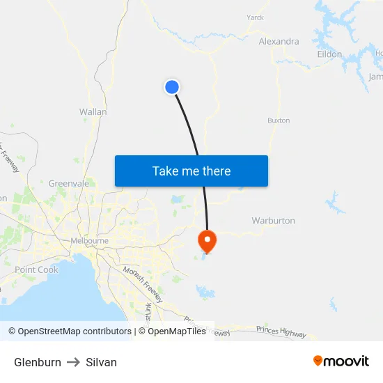 Glenburn to Silvan map