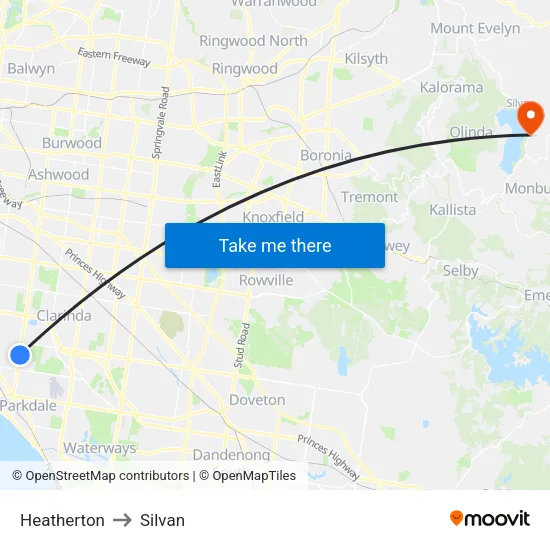 Heatherton to Silvan map