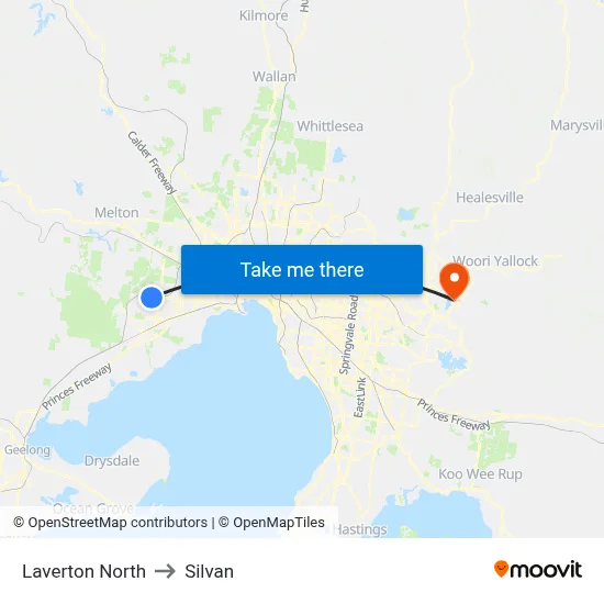 Laverton North to Silvan map