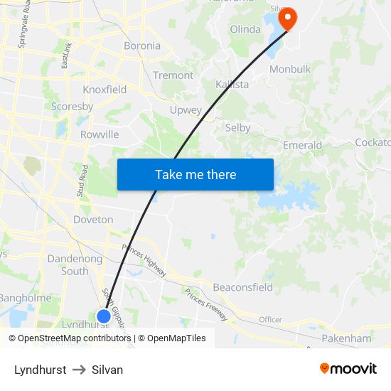 Lyndhurst to Silvan map