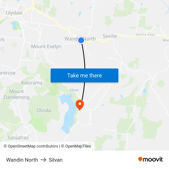 Wandin North to Silvan map