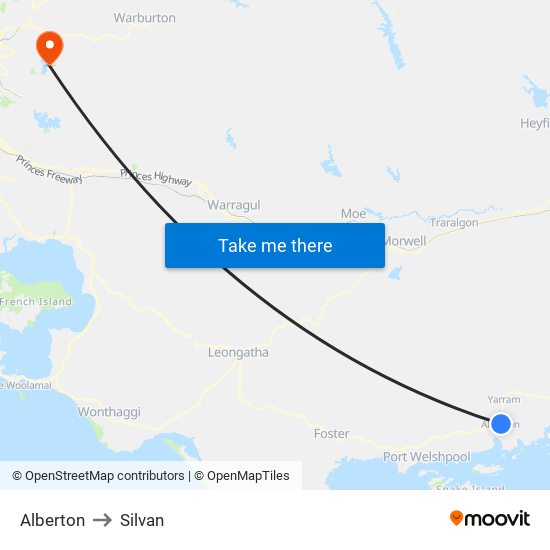 Alberton to Silvan map