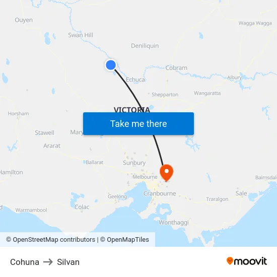 Cohuna to Silvan map