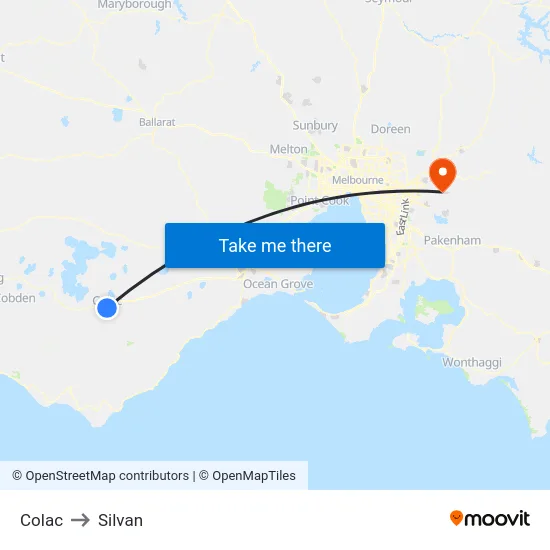 Colac to Silvan map
