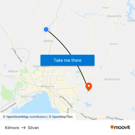 Kilmore to Silvan map