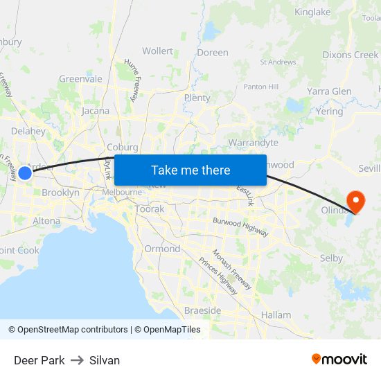 Deer Park to Silvan map