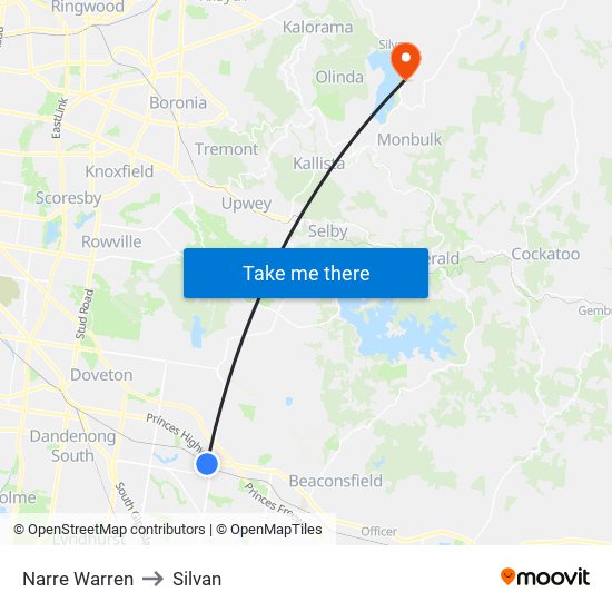 Narre Warren to Silvan map