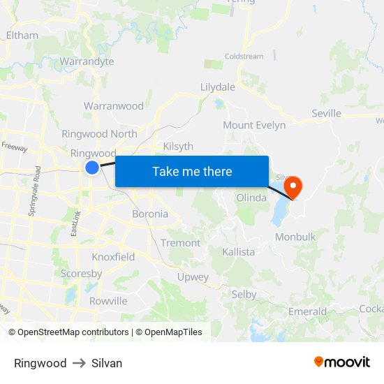 Ringwood to Silvan map