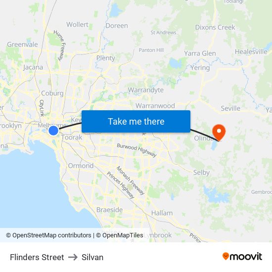 Flinders Street to Silvan map