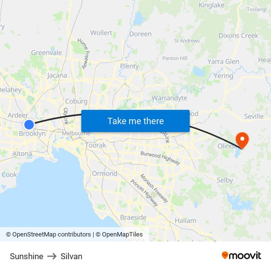 Sunshine to Silvan map