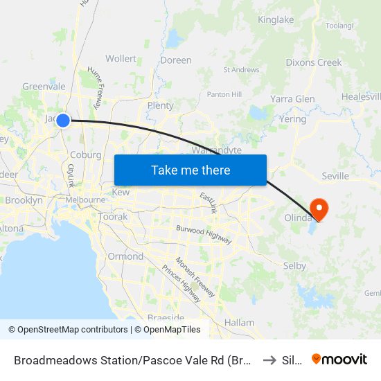 Broadmeadows Station/Pascoe Vale Rd (Broadmeadows) to Silvan map