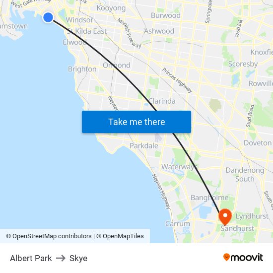 Albert Park to Skye map