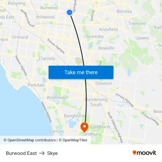 Burwood East to Skye map
