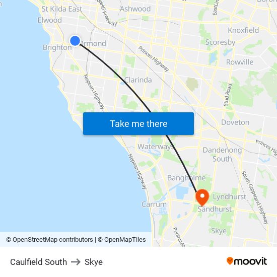 Caulfield South to Skye map