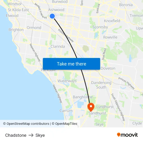 Chadstone to Skye map