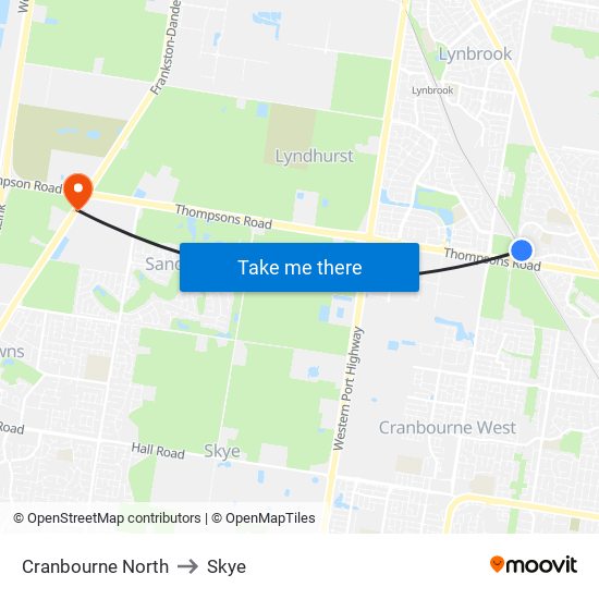 Cranbourne North to Skye map