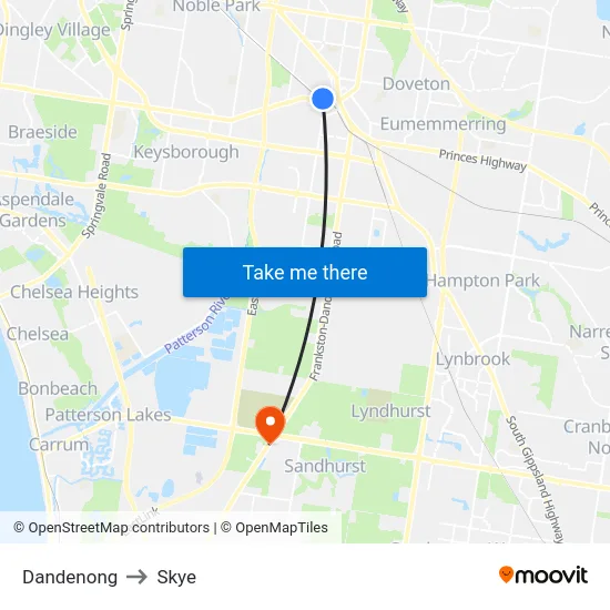 Dandenong to Skye map