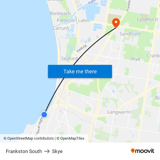 Frankston South to Skye map