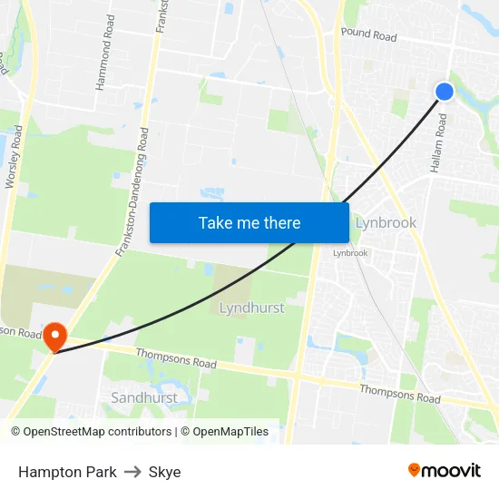 Hampton Park to Skye map