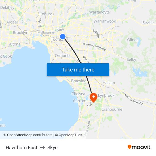 Hawthorn East to Skye map