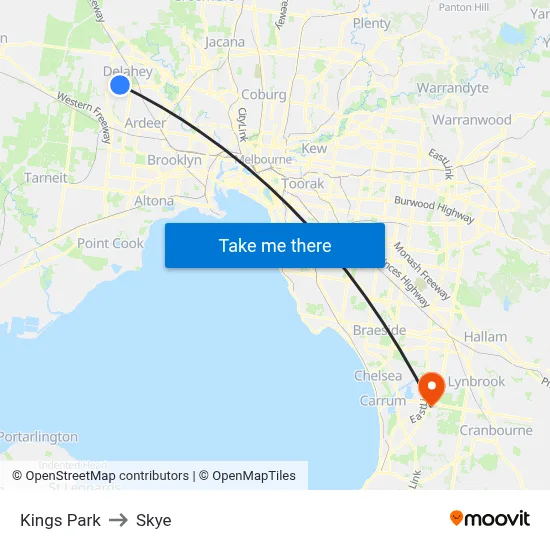 Kings Park to Skye map
