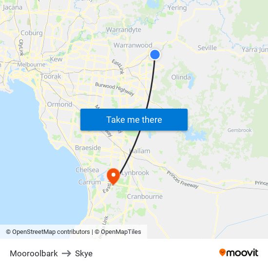 Mooroolbark to Skye map