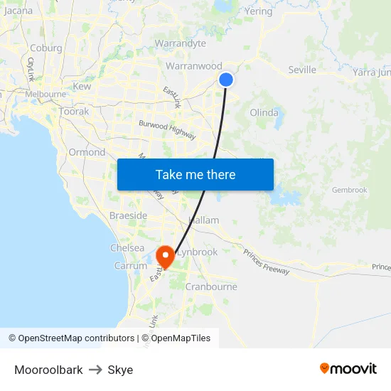 Mooroolbark to Skye map