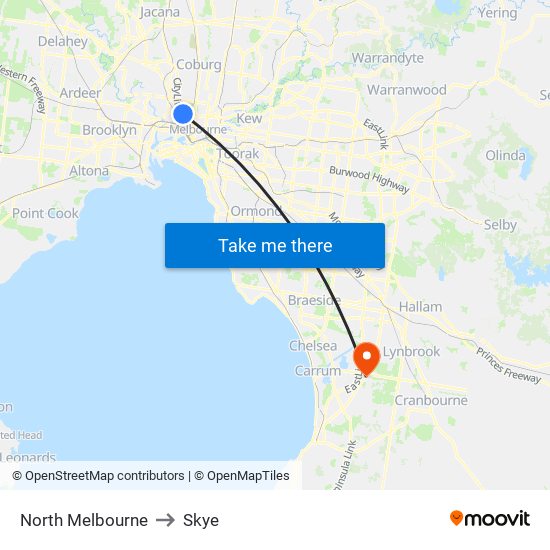 North Melbourne to Skye map