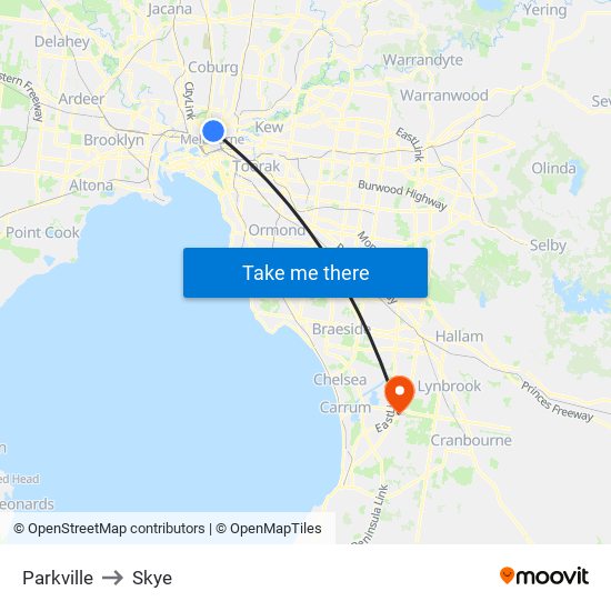 Parkville to Skye map