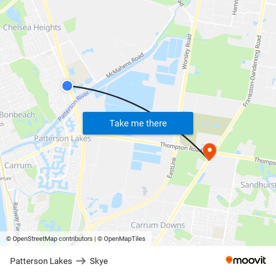 Patterson Lakes to Skye map