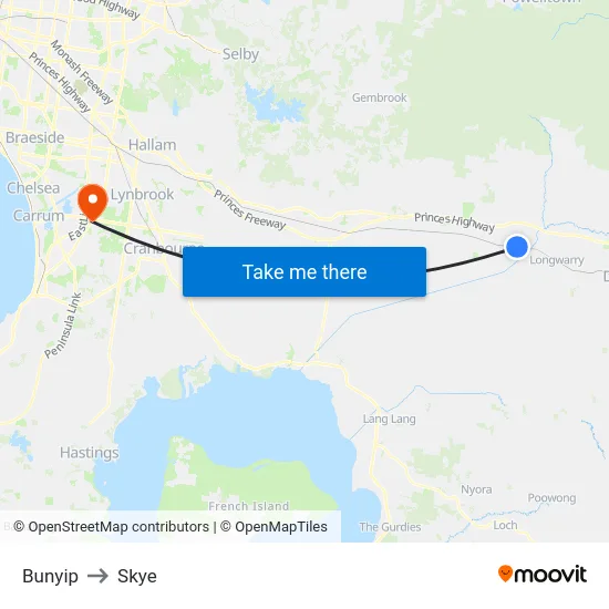Bunyip to Skye map
