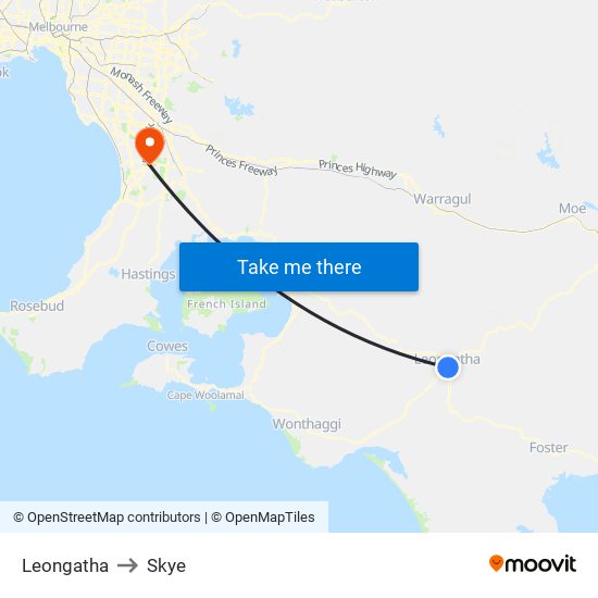 Leongatha to Skye map