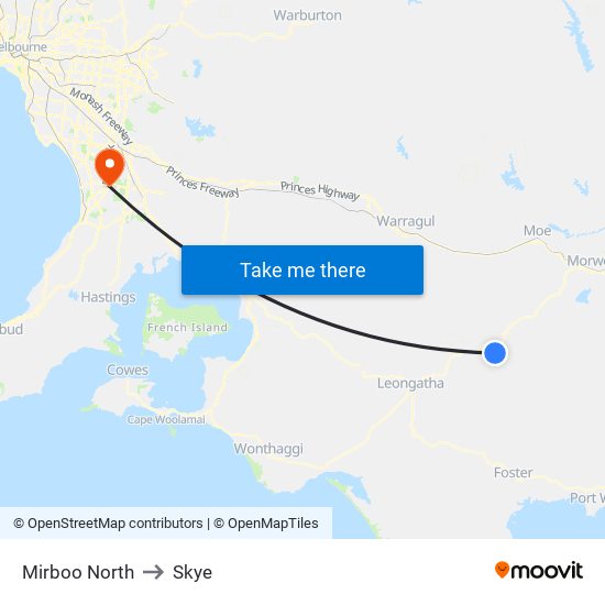 Mirboo North to Skye map