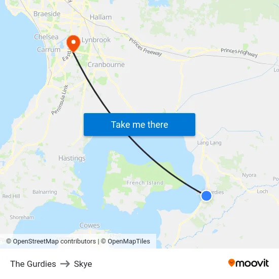 The Gurdies to Skye map