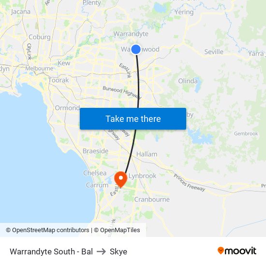 Warrandyte South - Bal to Skye map