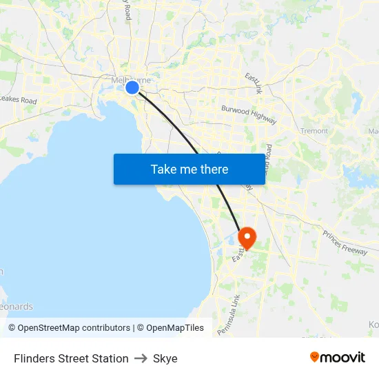 Flinders Street Station to Skye map