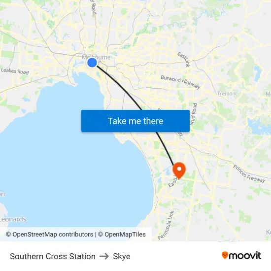 Southern Cross Station to Skye map