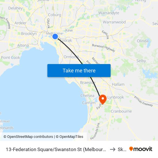 13-Federation Square/Swanston St (Melbourne City) to Skye map