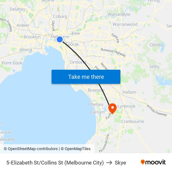 5-Elizabeth St/Collins St (Melbourne City) to Skye map
